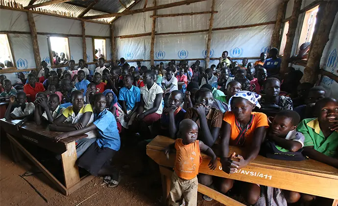 Awich primary school in the Palabek Refugee Settlement Camp, Uganda where thousands have fled from conflict in South Sudan. Photo: Mark Stedman.