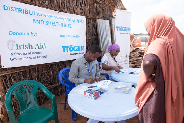 An Irish Aid-funded Trócaire distribution of aid to people displaced by conflict in Somalia.