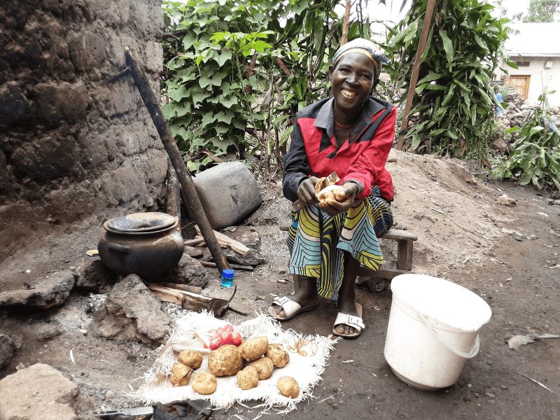 Pelagie is very happy with food purchased with cash received through Start Fund Photo Credit: Trócaire