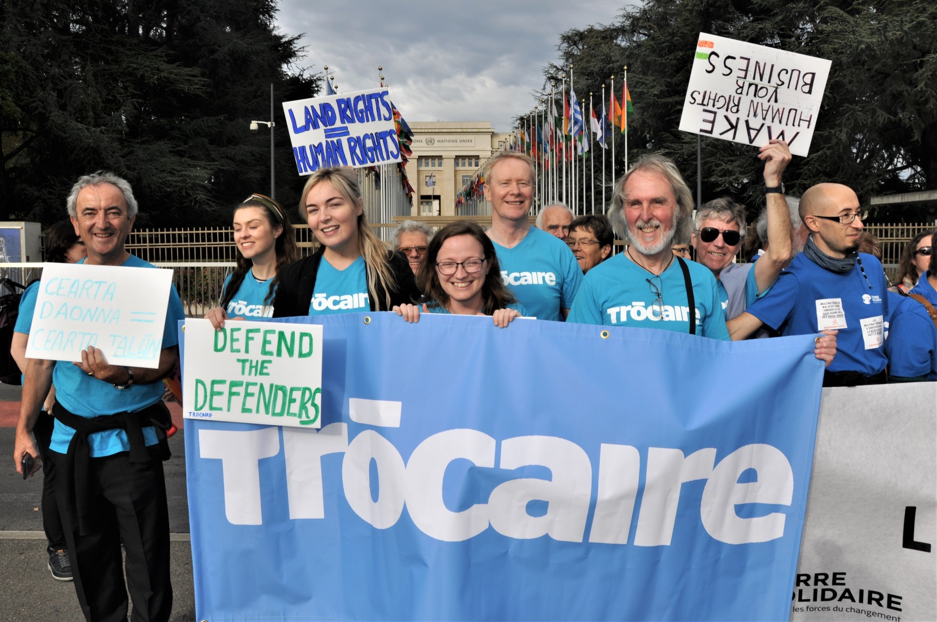 Joe Murphy (centre) campaigning with Trocaire volunteers in Geneva. Photo Trocaire.