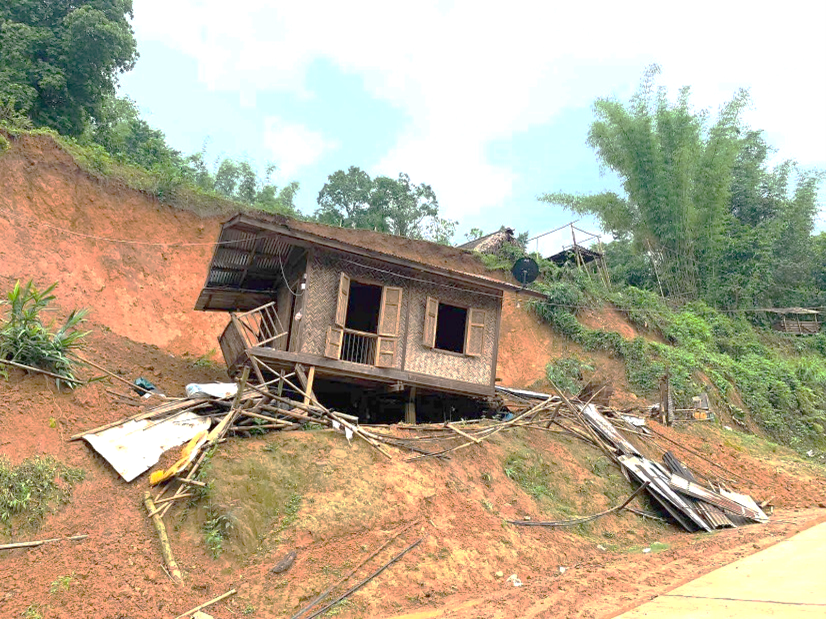 A women headed shelter damaged by land sliding in Chi Pwi Township.