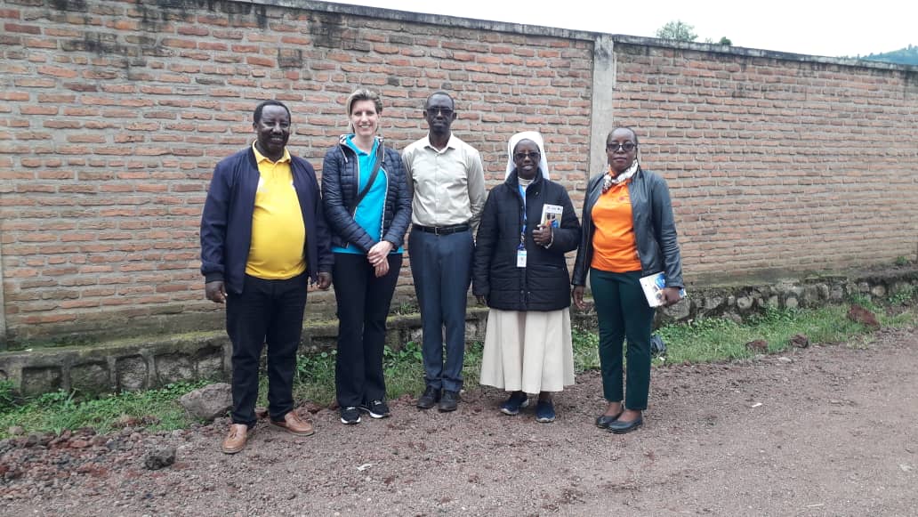 Trócaire supported its partner Caritas Nyundo in responding to devastating floods which took the lives of 131 people and displaced almost 6,000 families in serious flooding in northern and western Rwanda last week. Pictured is L to R Director of Caritas Nyundo Father Jean Paul Rutakisha, Trocaire Rwanda Country Director Marleen Masclee, Mr Jean Paul Aimé, Rubavu District Official, Sister Gaudiose Nyiraneza, Caritas Rwanda, Ms Jeanne Manirareba, Health Department, Caritas Rwanda Photo: Trócaire